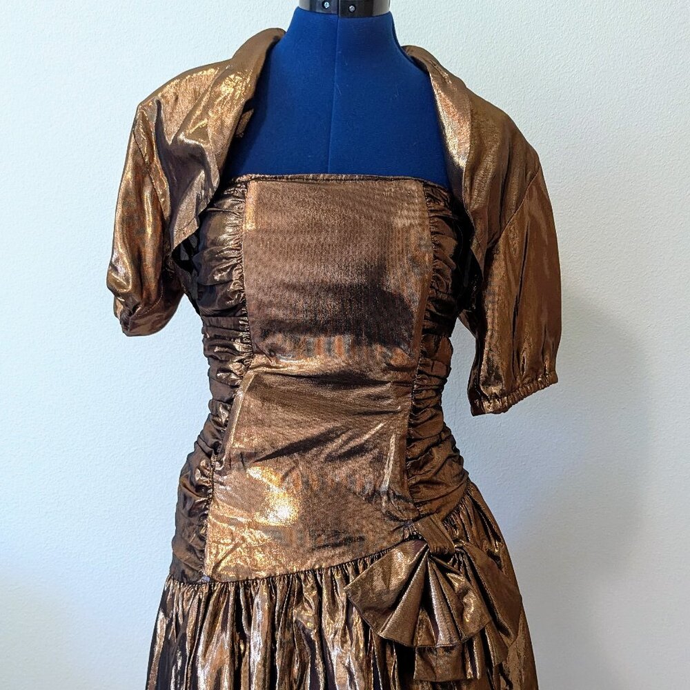 Metallic Gold 1980's Prom Party Dress